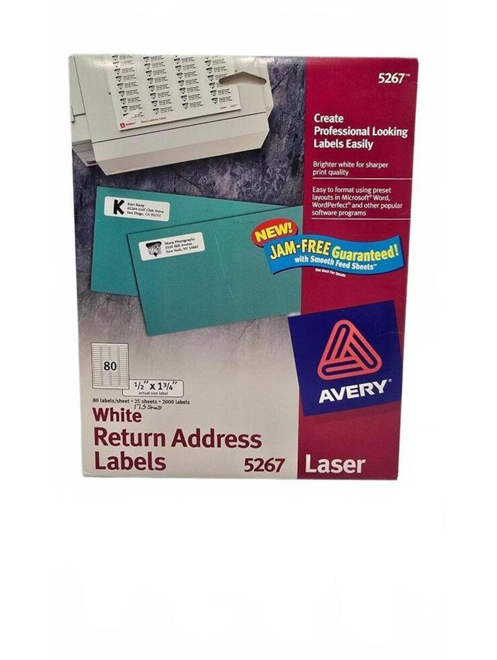 Avery White Return Address Labels 5267 - 1/2 x 1 3/4 Inches, 2000 Labels